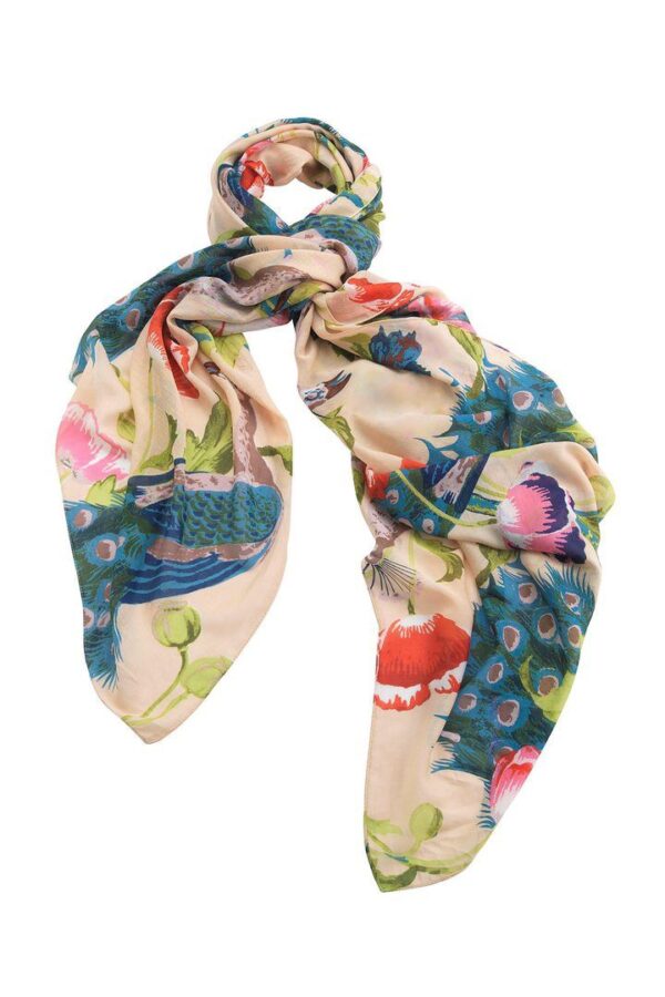 ONE HUNDRED STARS PEACOCKS AND POPPIES SAND SCARF - Rococo Boutique Ireland