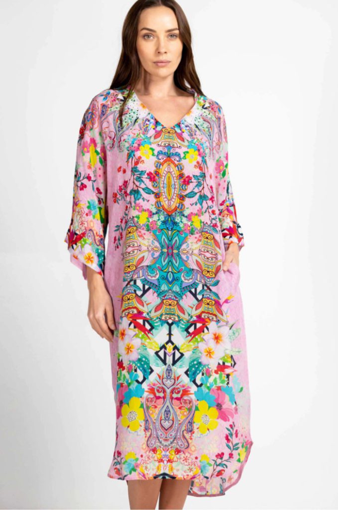 INOA PINK MULTI V-NECK DRESS - Rococo Boutique Ireland