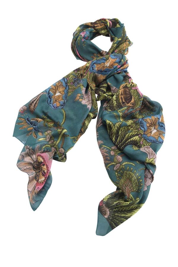 ONE HUNDRED STARS ECCENTRIC BLOOMS TEAL SCARF - Rococo Boutique Ireland