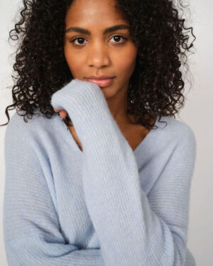 MOS MOSH THORA V NECK KNIT CASHMERE BLUE