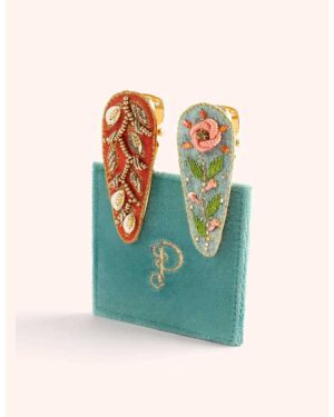 POWDER HAIR CLIPS ICE FLOWERS AND TANGERINE LEAVES