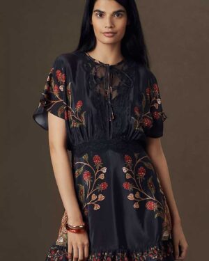 FARM RIO MINI DRESS GARDEN BERRY BLACK