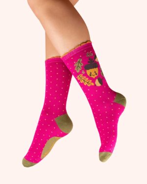 POWDER ANKLE SOCKS HAPPY ACORN FUCHSIA