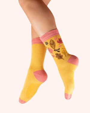 POWDER ANKLE SOCKS HAPPY LEAVES MUSTARD
