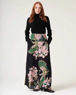ONE HUNDRED STARS CREPE PALAZZO PANT CRANE EMERALD