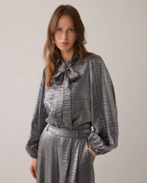 SUMMUM WOMAN METALLIC BLOUSE MID GREY