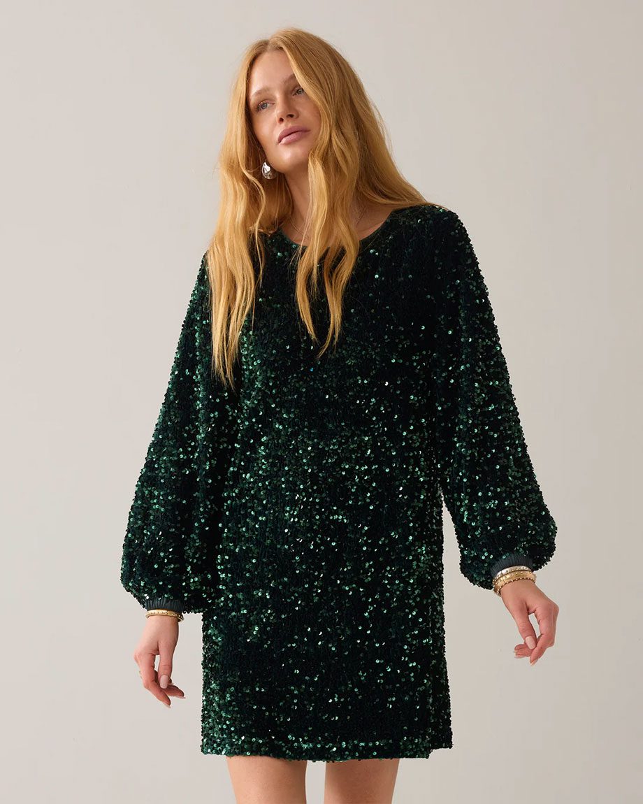 SUMMUM WOMAN LINED SEQUIN DRESS EMERALD GREEN Rococo Boutique Ireland