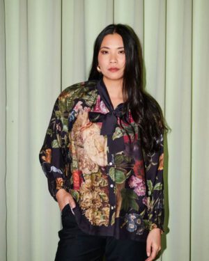 ONE HUNDRED STARS PUSSY BOW BLOUSE PRIMULA BLACK