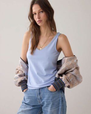 SUMMUM WOMAN REVERSIBLE SINGLET WITH GLITTER TRIM SOFT BLUE