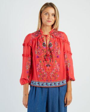 RENE DERHY EMBROIDERED ALICANTE BLOUSE CORAL
