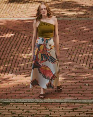 ONE HUNDRED STARS A-LINE MAXI SKIRT CRANE STONE