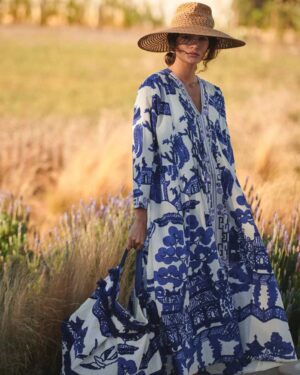 ONE HUNDRED STARS PINCH PLEAT DRESS GIANT WILLOW BLUE