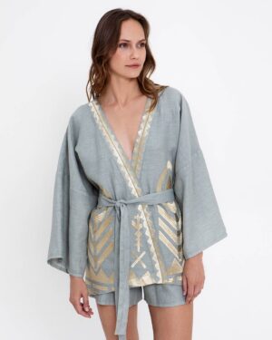 GREEK ARCHAIC KIMONO SHORT FEATHER BELT STONE/GOLD