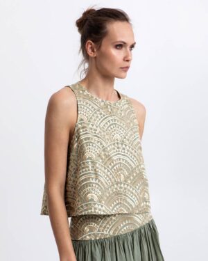 GREEK ARCHAIC TOP NEW TRIANGLE SLEEVELESS SAGE/GOLD