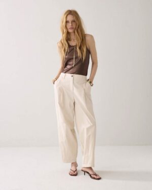 SUMMUM WOMAN COCOON-FIT COTTON BLEND TROUSERS IVORY