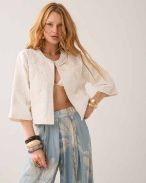 SUMMUM WOMAN COTTON EMBROIDERED JACKET CREAM