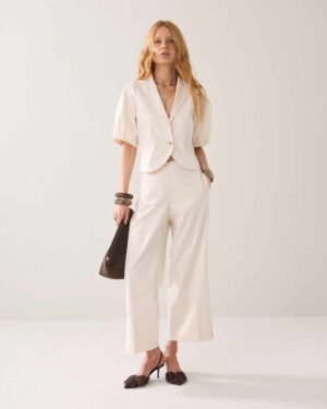 SUMMUM WOMAN 7/8 TROUSERS WITH SLIT OFF WHITE