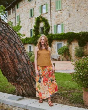 ONE HUNDRED STARS A-LINE MAXI SKIRT FANS SCARLET