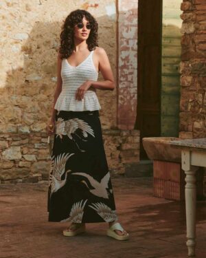 ONE HUNDRED STARS A-LINE MAXI SKIRT STORK BLACK