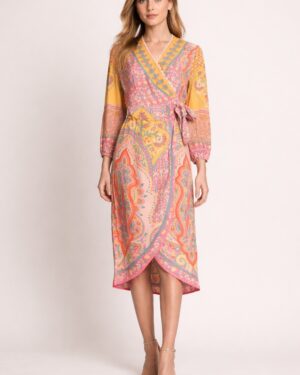 BL^NK SAFREEN WRAP DRESS YELLOW/CORAL  MULTI