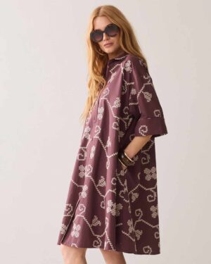 SUMMUM WOMAN EMBROIDERED DRESS DEEP FIG