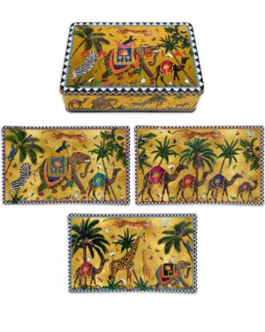 ORTIGIA FLYING TIGER TIN AND 3 GLASS PLATES