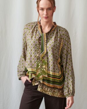 ONE HUNDRED STARS PUSSYBOW BLOUSE AMULET GREEN