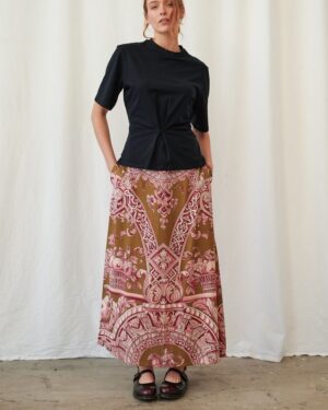 ONE HUNDRED STARS A-LINE MAXI SKIRT ANGELS OLIVE