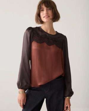 SUMMUM WOMAN TOP WITH LACE DARK CHOCOLATE