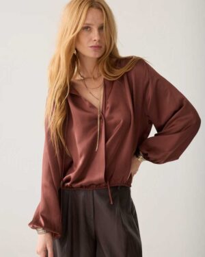 SUMMUM WOMAN TOP WITH BOW TOFFEE