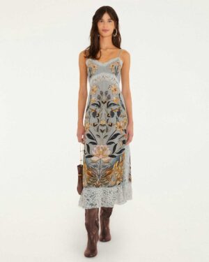 FARM RIO BEAUTY SLIP MIDI DRESS STAINED GLASS