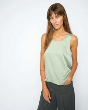 MOS MOSH ASTRID SILK TOP FROSTY GREEN