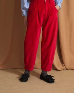 SOPHIE AND LUCIE VELVET BOYFRIEND TROUSERS RED