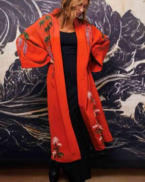 ARTEMIS MUSE LONG KIMONO EMBROIDERED WISTERIA TERRACOTTA