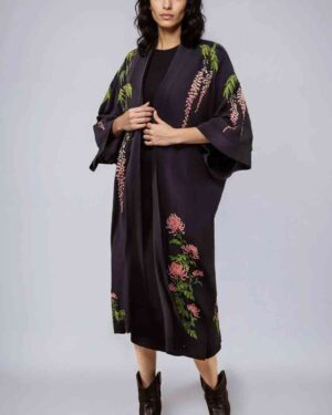 ARTEMIS MUSE LONG KIMONO VINTAGE WISTERIA BLACK AND PINK