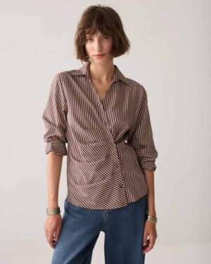 SUMMUM WOMAN TWO-TONE BLOUSE DARK BURGANDY STRIPE