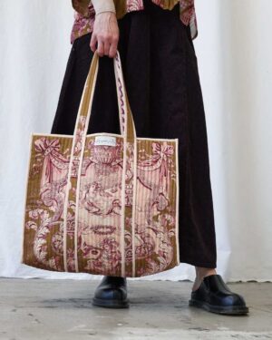 ONE HUNDRED STARS CANVAS QUILTED TOTE BAG ANGELS OLIVE
