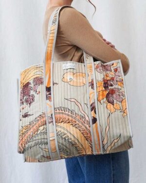 ONE HUNDRED STARS CANVAS QUILTED TOTE BAG PHOENIX GREY