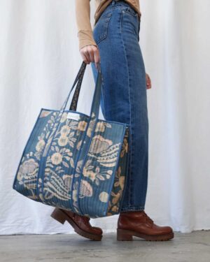 ONE HUNDRED STARS CANVAS QUILTED TOTE BAG ROSA BLUE