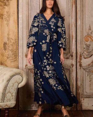 ARTEMIS MUSE HERA DRESS GOLD AND NAVY PAGODA