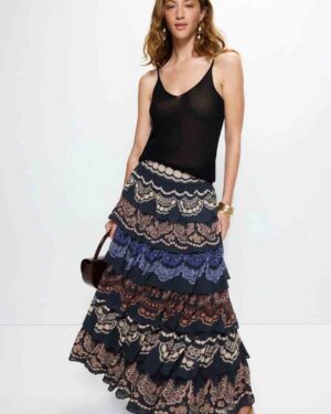 FARM RIO RUFFLED MAXI SKIRT NICOLE BLACK