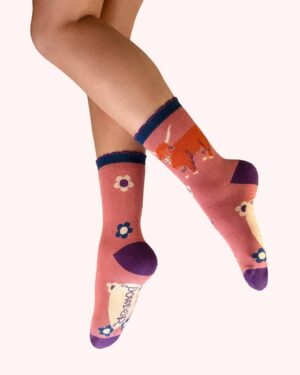 POWDER ANKLE SOCK HIGHLAND COW PINK