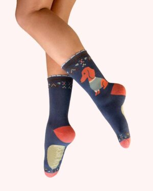 POWDER ANKLE SOCKS SNUGGLE SAUSAGE DOG DENIM