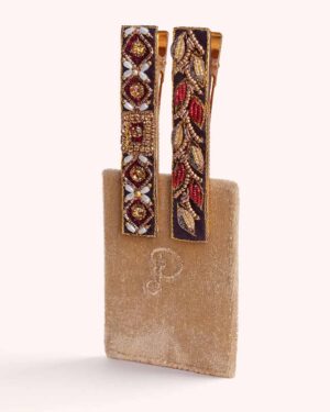POWDER BARRETTE DIAMOND FLOWER AND LEAVES - SET OF 2