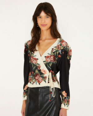 FARM RIO WRAP BLOUSE WINTER FLORAL