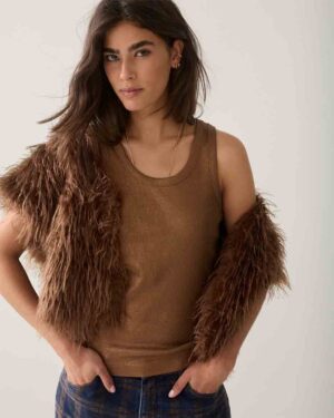 SUMMUM WOMAN TANK TOP RIBBED SEPIA BROWN