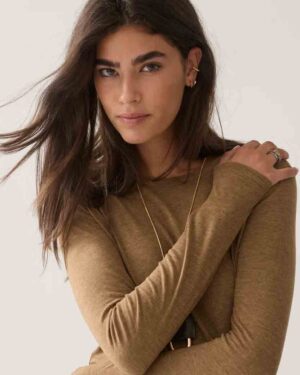 SUMMUM WOMAN WOOL-BLEND TEE SEPIA BROWN