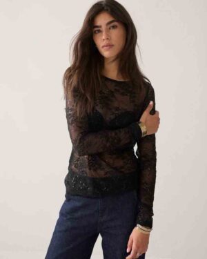 SUMMUM WOMAN TOP SEQUINNED LACE BLACK