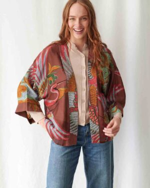 ONE HUNDRED STARS KIMONO CRANE BROWN