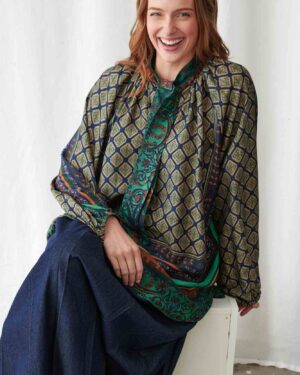 ONE HUNDRED STARS PUSSY BOW BLOUSE AMULET EMERALD